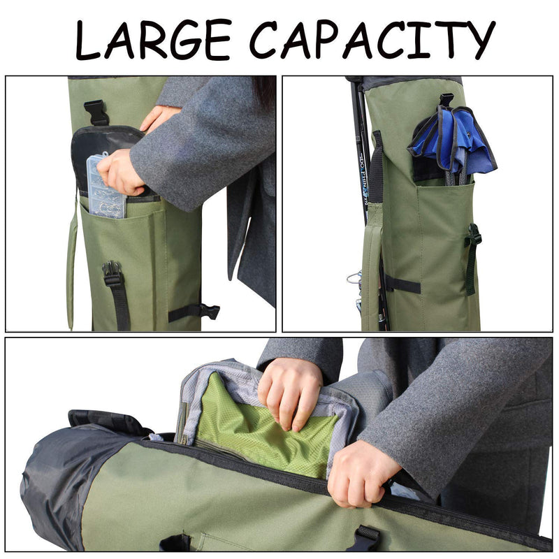 [AUSTRALIA] - Allnice Durable Canvas Fishing Rod & Reel Organizer Bag Travel Carry Case Bag- Holds 5 Poles & Tackle Khaki Green 