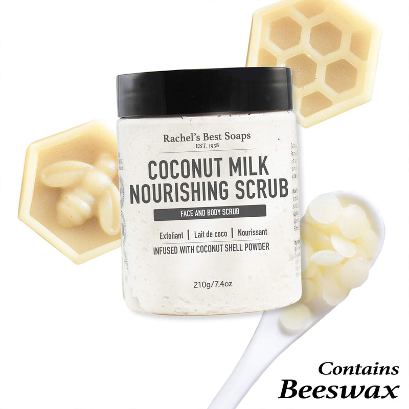Coconut Face and Body Scrub - Coconut Scrub with Shea Butter and Beeswax - Coconut Milk Exfoliating Scrub with Sea Salt - 210g / 7.4oz - BeesActive Australia