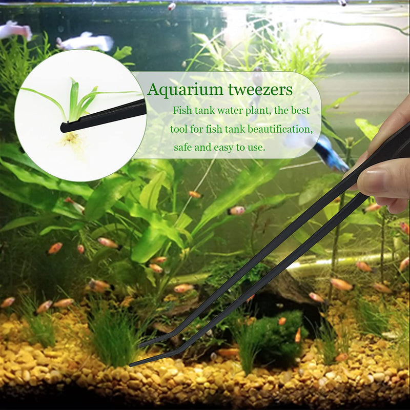 2 Pcs Feeding Tongs, Aquarium Tweezers Stainless Steel Straight and Curved Tweezers Set 27cm/10.6 inches Aquascaping Tools for Hold Worms, Reptiles, Lizards, Bearded Dragon (Black) - BeesActive Australia
