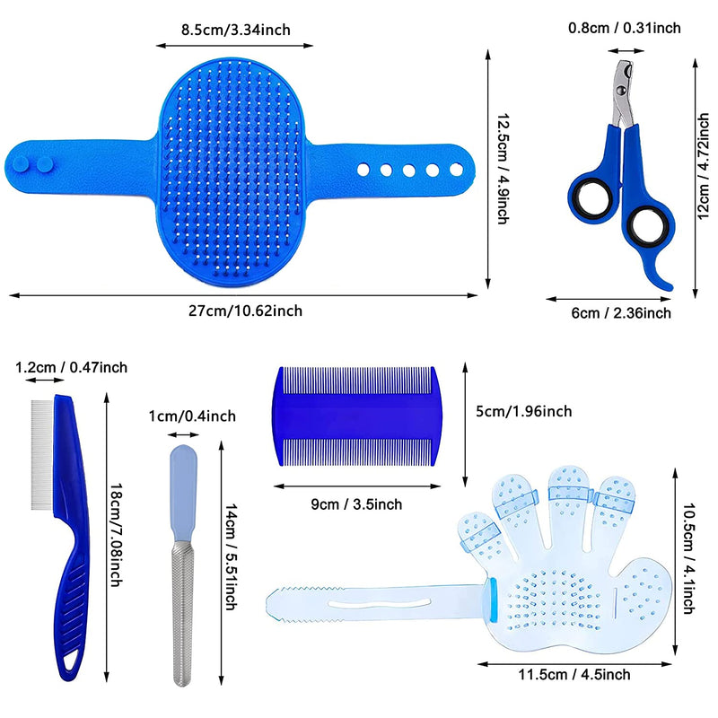 7 Pieces Rabbit Grooming Kit with Rabbit Grooming Brush, Small Animal Nail Clippers and Trimmers,Hand Brushes with Adjustable Hand Strap for Small Rabbit,Hamster, Bunny, Guinea Pig(Blue) Blue - BeesActive Australia