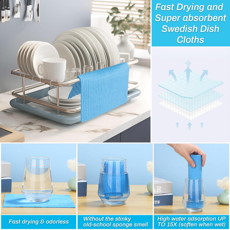 Lucomb 11 Pack Swedish Dish Cloths for Kitchen, Highly Absorbent Reusable Dishcloth Towels Cellulose Sponge Kitchen Rags for Drying Dishes Wiping Surfaces, Dishwasher Safe Multicolor - BeesActive Australia