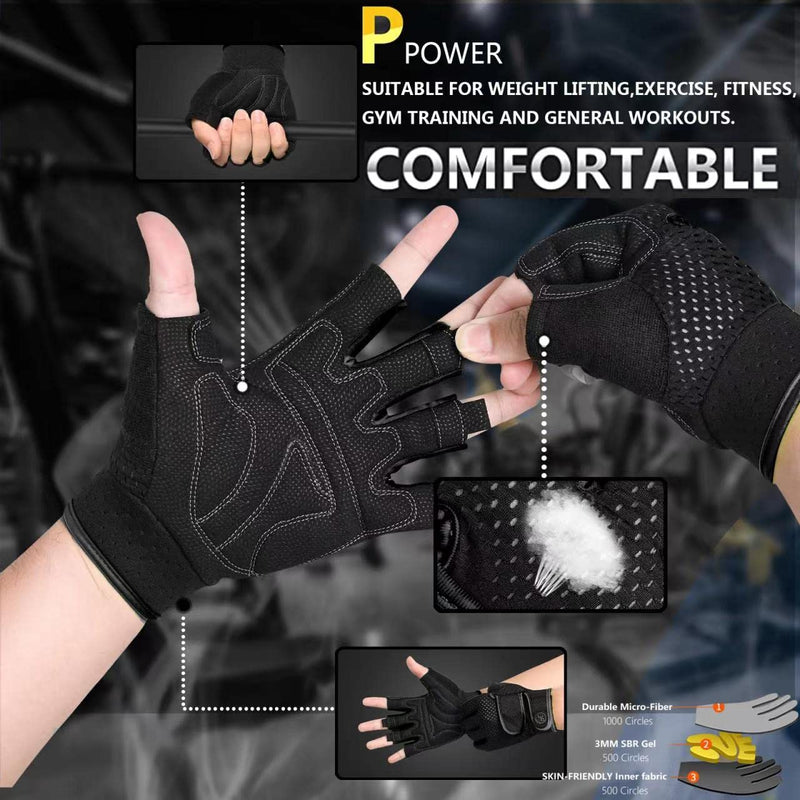 Workout Gloves Gym Gloves for Men/Women, MOREOK [3MM Gel Pad] [3/4 Finger] Weight Lifting Gloves Wrist Support Fitness Gloves for Powerlifting,Exercise,Fitness,Training,Bike,Pull ups and Rowing BLACK Medium - BeesActive Australia
