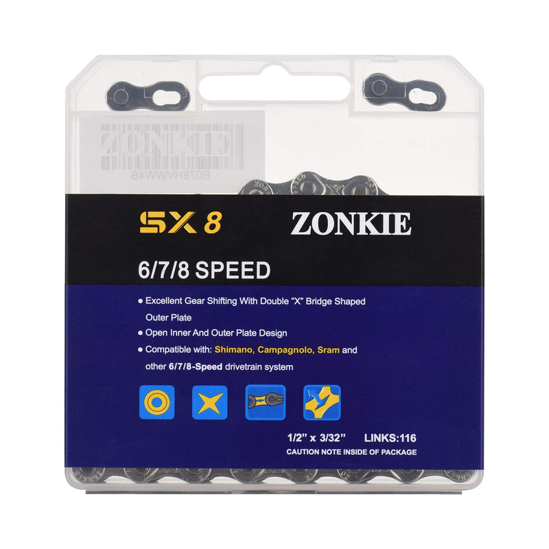 zonkie 6/7/8 Speed Bike Chain 1/2 x 3/32 Inch 116 Links - BeesActive Australia