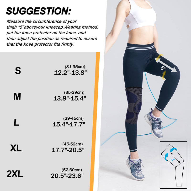 KUBAO Compression knee brace for meniscus tear arthritis pain and support, Knee Support Bandage for Pain Relief, Medical Knee Pad for Work Out, Gym, Hiking, Arthritis, ACL, PCL,One Piece Set A1-Dark Grey Large - BeesActive Australia