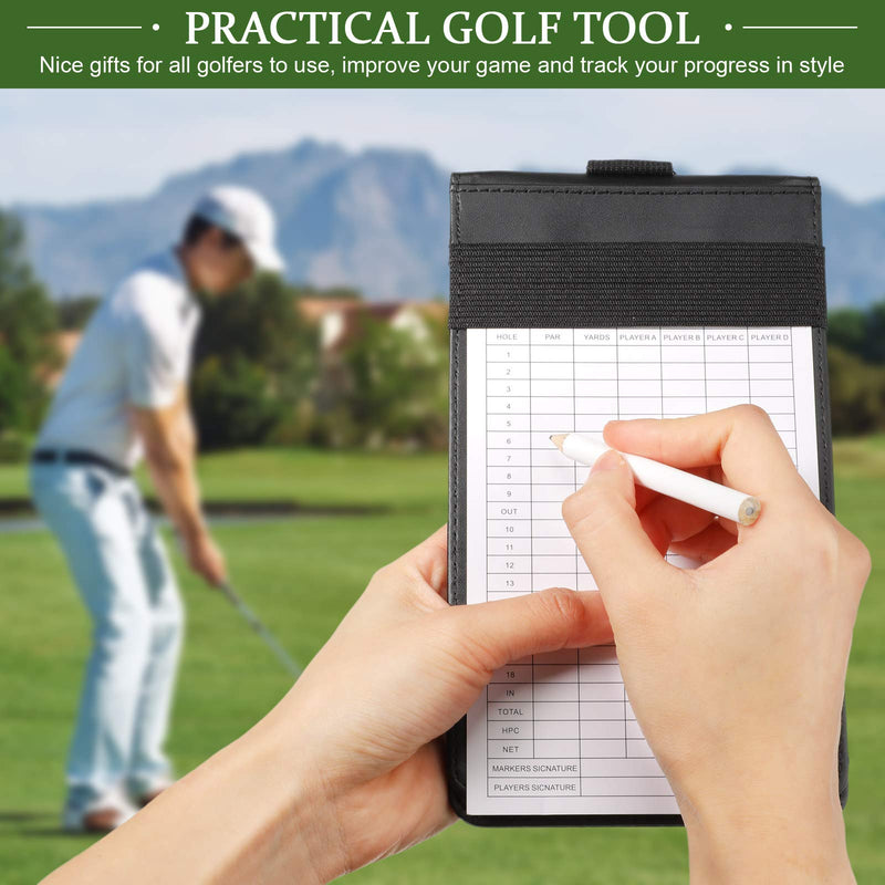 Zonon Leather Golf Scorecard Holder Golf Card Holder Leather Golf Log Book Golf Pencil and Stat Tracker Sheet Leather Bound Golf Log Leather Yardage Book Cover (Black) - BeesActive Australia