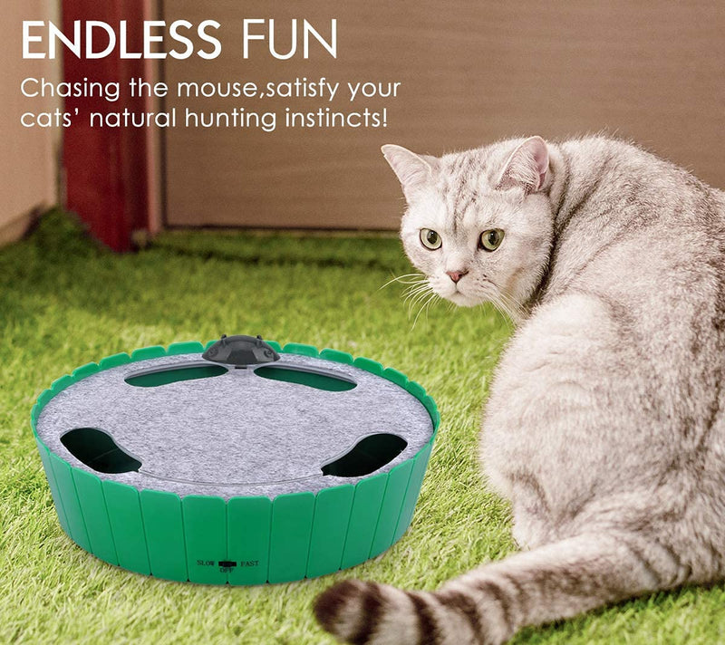 Pawaboo Cat Toy with Running Mouse, Electric Interactive Motion Cat Toy Automatic Rotating Teaser Pop and Play Hide and Seek Hunt Toy for Pet Cat Kitten Play Fun Excercise Green - BeesActive Australia