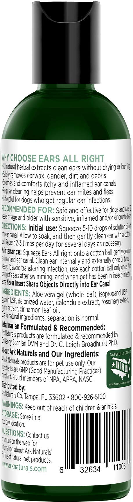 ARK NATURALS Ears All Right, Gentle Ear Cleansing Lotion for Dogs, Relieve Issues with Infection, Allergies, Odor and Wax, Natural Botanical Formula, 4oz Bottle - BeesActive Australia