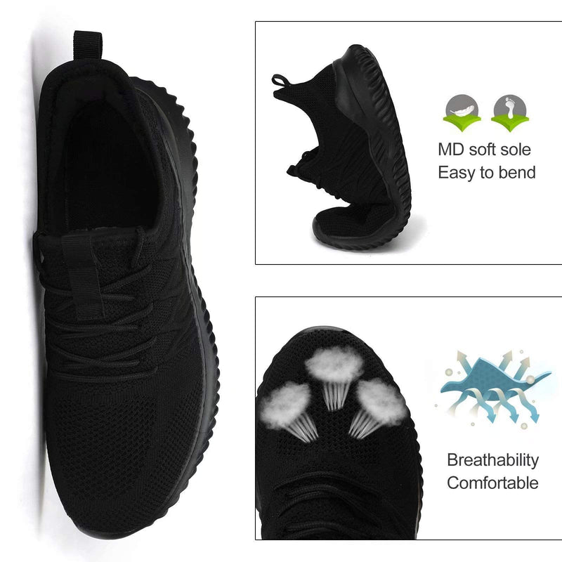 Mens Running Shoes Slip-on Walking Sneakers Lightweight Breathable Casual Soft Sole Trainers 11 All Black - BeesActive Australia