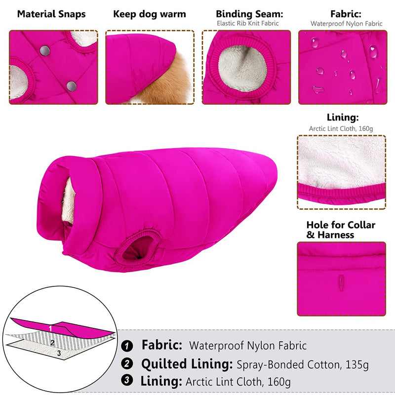 ASENKU Windproof Dog Winter Coat Waterproof Dog Jacket Warm Dog Vest Cold Weather Pet Apparel with 2 Layers Fleece Lined for Small Medium Large Dogs S: Chest 11.8-15", Length 10.6" Pink - BeesActive Australia