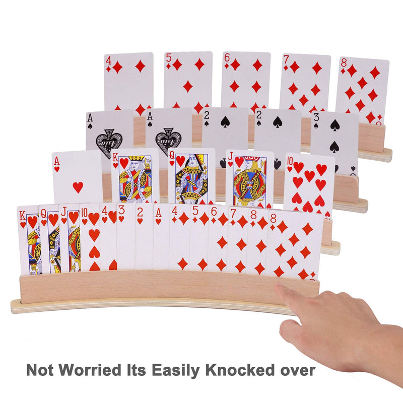Exqline Wood Curved Playing Card Holder Racks Tray Set of 4 for Kids Seniors Adults - 13.4inch with Widen Base Stable Enough for for Bridge Canasta Foot and Hand - BeesActive Australia