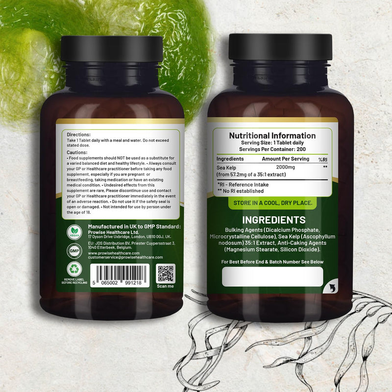 Sea Kelp 2000mg 200 Vegan Tablets | Natural Source of Iodine | Premium Ingredients | Proudly Made in The UK by Prowise - BeesActive Australia