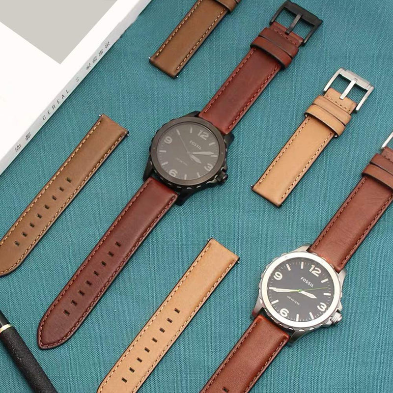 Choco&Man US Timex Calfskin Leather Watch Band Straps Watch Width 20mm 22mm Replacement for Men's Fossil (FS5088 FS5380) TIMEX Watches Brown-4 (silver) - BeesActive Australia