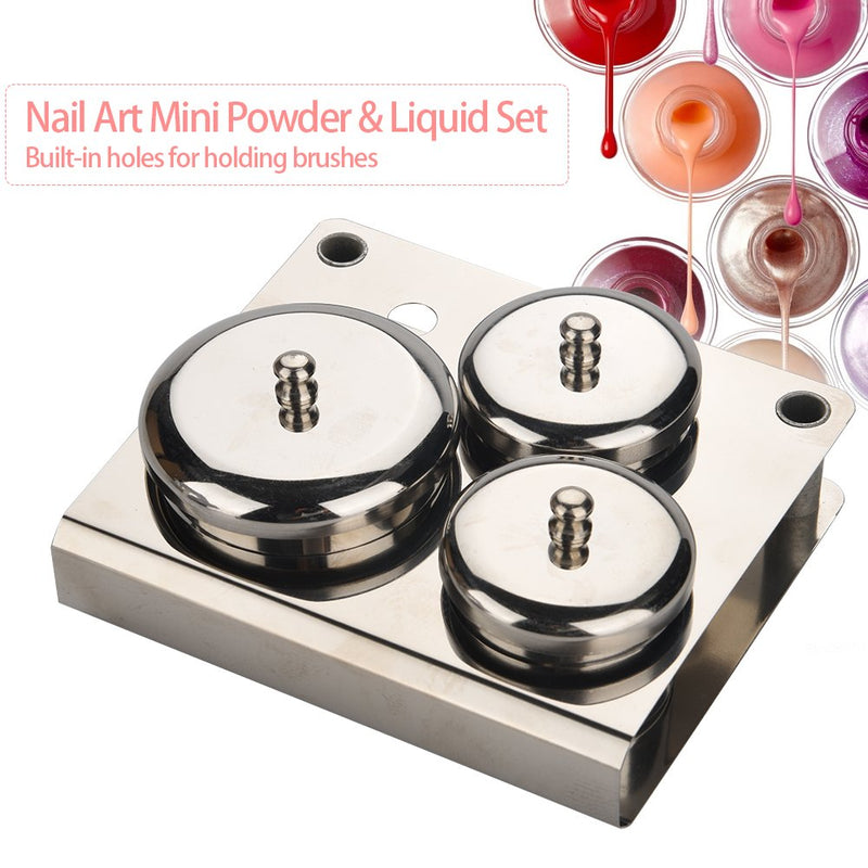 GOTOTOP 3pcs Stainless Steel Powder Storage Box Nail Tips Cup Nail Art Equipment Manicure Tools for Nail Powder Pigment Decoration Manicure - BeesActive Australia