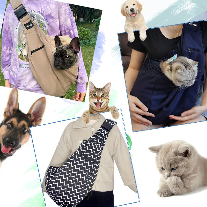 NATUYA Pet Dog Sling Carrier - Dog Sling with Net Bag for Carrier Dogs Cats-Hands Free Pet Bag-Buckle net Pocket pet Bag Khaki - BeesActive Australia