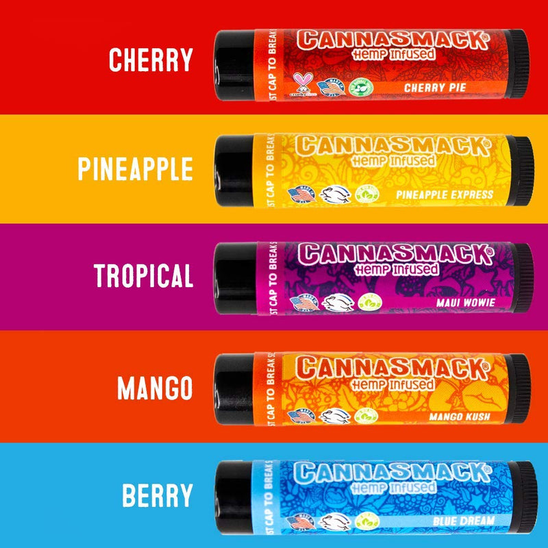 CannaSmack Natural Hemp Lip Balm - Sooth, Protect, & Moisturize Your Lips. 5 Flavors - Mango, Tropical, Pineapple, Berry, & Cherry - Beeswax, Hemp Seed Oil, Coconut Oil, & Vitamin E - Cruelty Free - BeesActive Australia