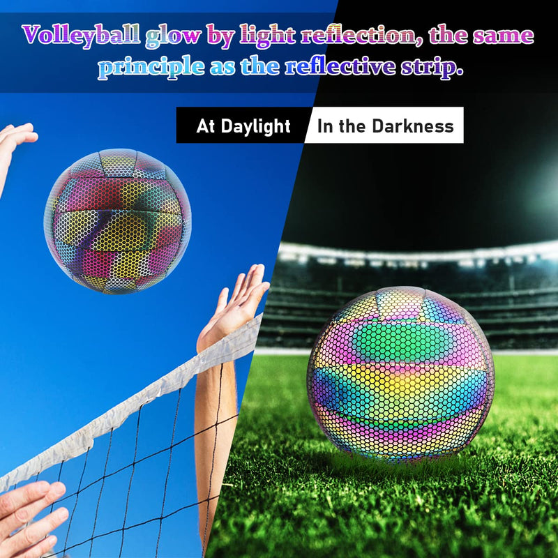 LINGSFIRE Volleyball Reflective Size 5, Holographic Beach Volleyball with Inflating Pump and Gas Needle Creative Camera Flash Reflective Volleyball for Night Training or Gaming Ideal Gift for Boy Girl - BeesActive Australia