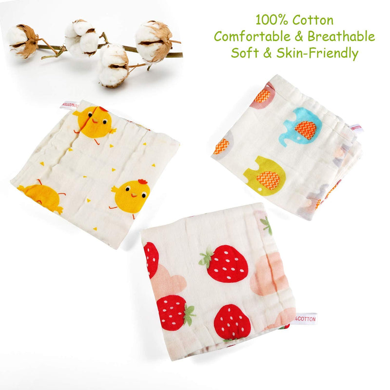 BelleStyle 10Pcs Muslin Washcloths Cotton Natural Baby Towels with Printed Design Soft Newborn Baby Towel for Sensitive Skin Baby - BeesActive Australia