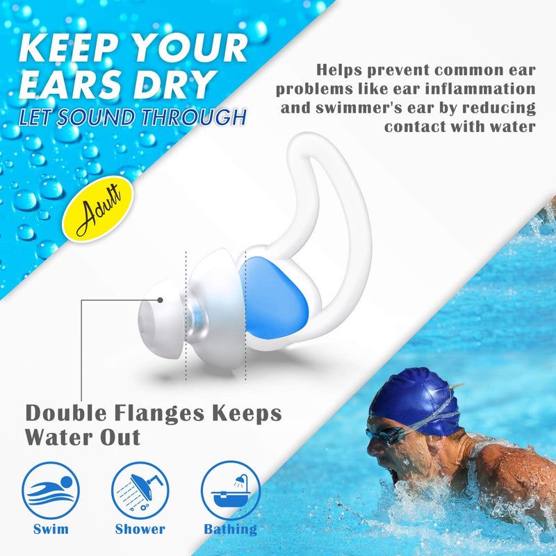 2 Pairs Swimmer Ear Plugs, Hearprotek Upgraded Custom-fit Water Protection Adult Swimming earplugs for Swimmers Water Pool Shower Bathing and Other Water Sports Blue - BeesActive Australia