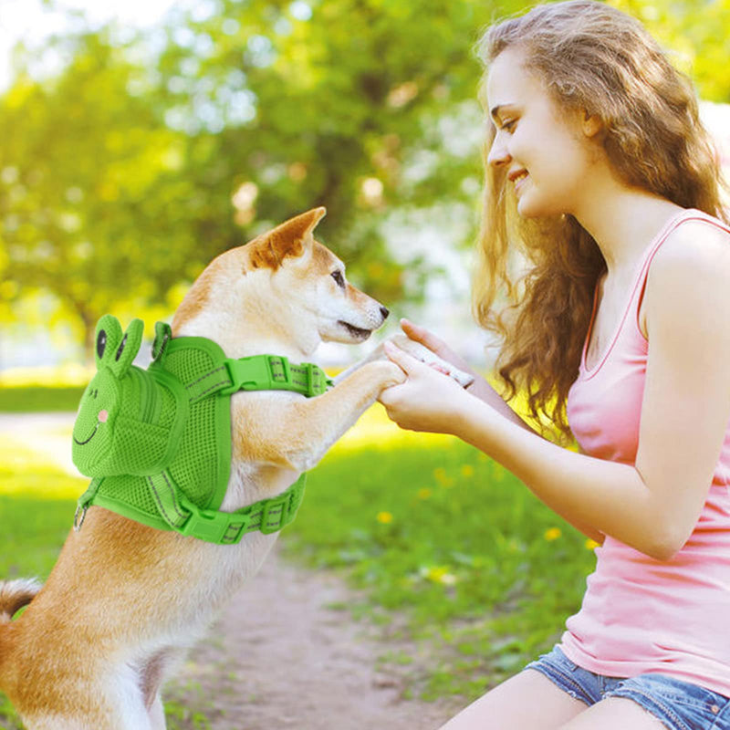OUOBOB Dog Backpack Harness Dog Self Carrier Bag Adjustable No-Pull Pet Harness Vest Puppy Mesh Saddle Bag with D-Ring Cute Frog Backpack for Outdoor Travel Hiking Daily Walking Small Medium Dogs Green Frog - BeesActive Australia