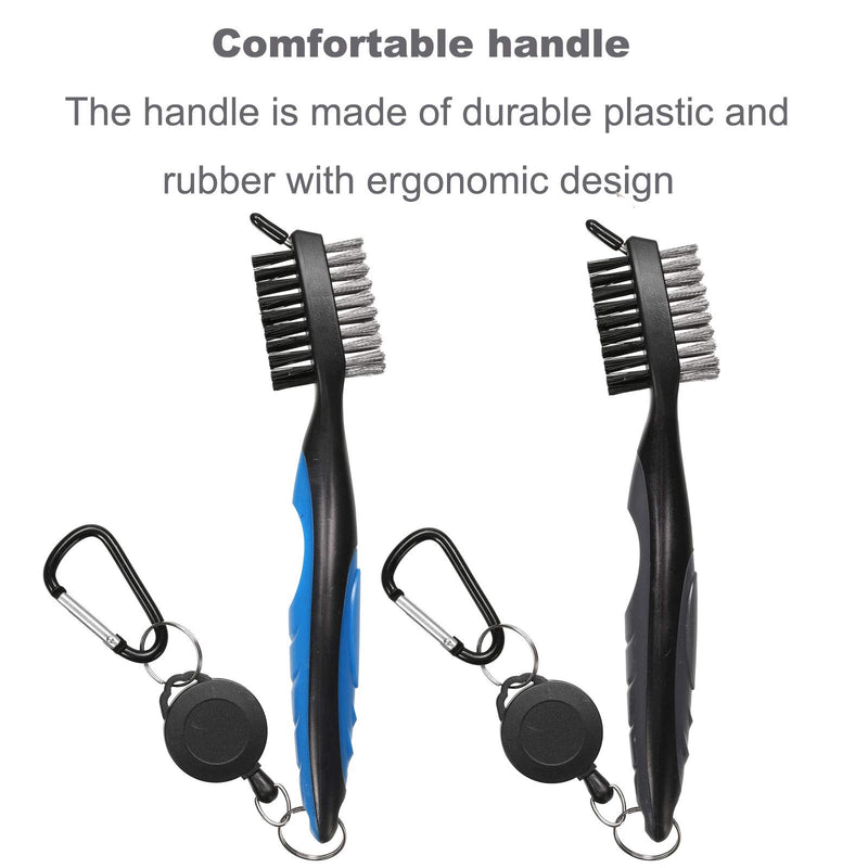 Borogo Golf Club Brush Groove Cleaner, 2-Pack Golf Club Brush and Club Groove Cleaner 2 Ft Retractable Zip-line and Aluminum Carabiner Cleaning Tools Black + Blue - BeesActive Australia