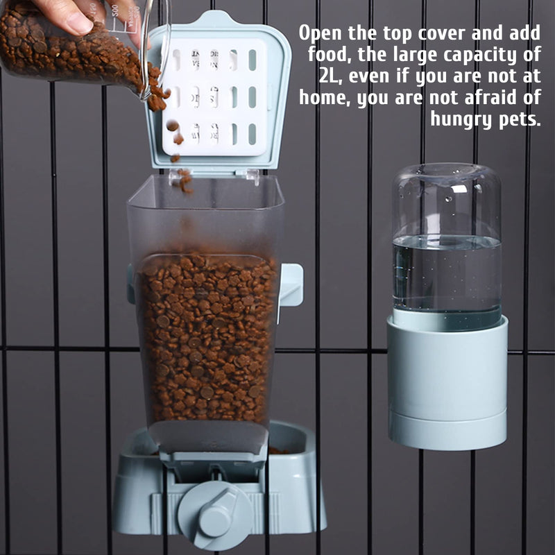 Rabbit Food Water Dispenser Pet Automatic Feeder 2L Food Dispenser 17oz Waterer Small Animal Hanging Bottle Bowl Set for Rabbit Cat Small Dog Ferret Puppy Blue - BeesActive Australia