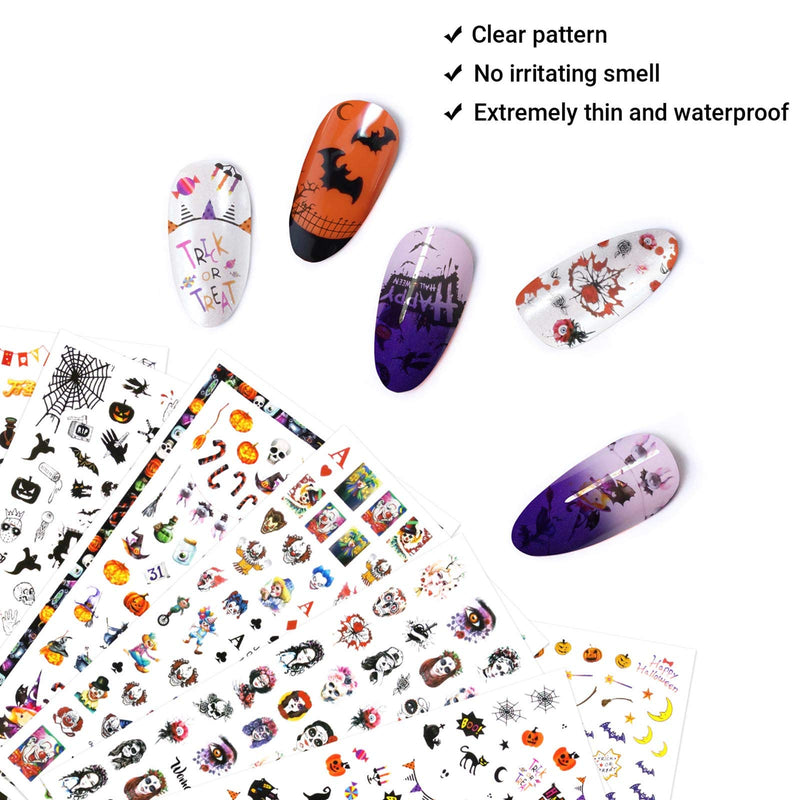 Halloween Nail Art Decals Stickers Fingernails Toenails Decorations Self-Adhesive DIY Nail Art Tips Accessories Stencil for Halloween Party Supply (Holloween B) - BeesActive Australia