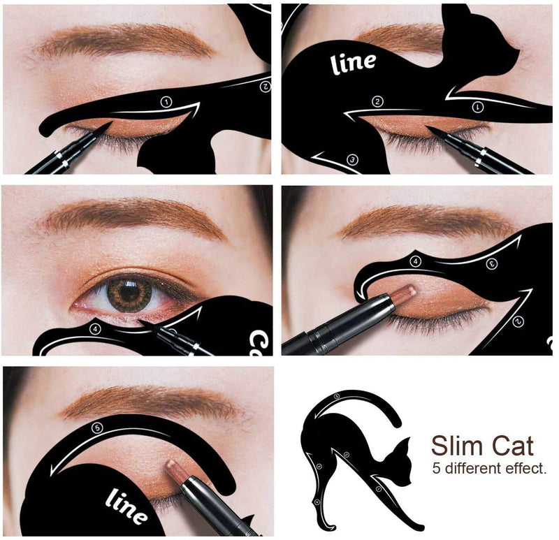 2 Pcs Cat Eyeliner Stencils, Matte PVC Material Smoky Eyeshadow Applicators Template Plate, Cat Shape Eye liner & Eye Shadow Guide Template Tool - BeesActive Australia