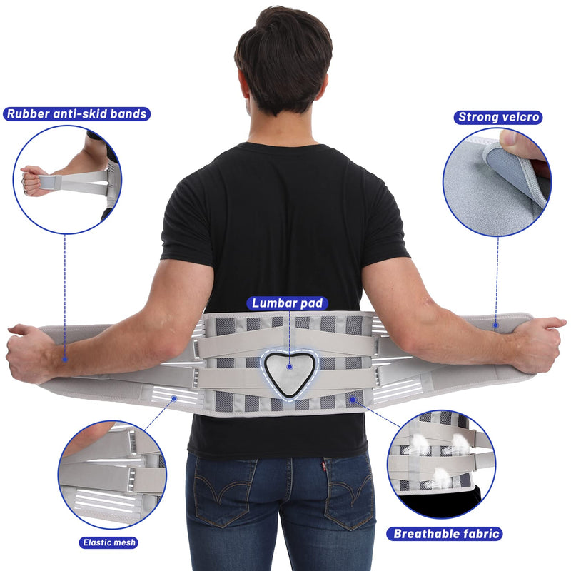 Back Support Belt Add Lumbar Pad for Men & Women, Back Brace with 6 Stays and Lower Back Pain Relief Removable, Breathable Anti-skid lumbar support belt for Herniated Disc, Sciatica, Scoliosis Medium(Fit waist:30"-37") - BeesActive Australia