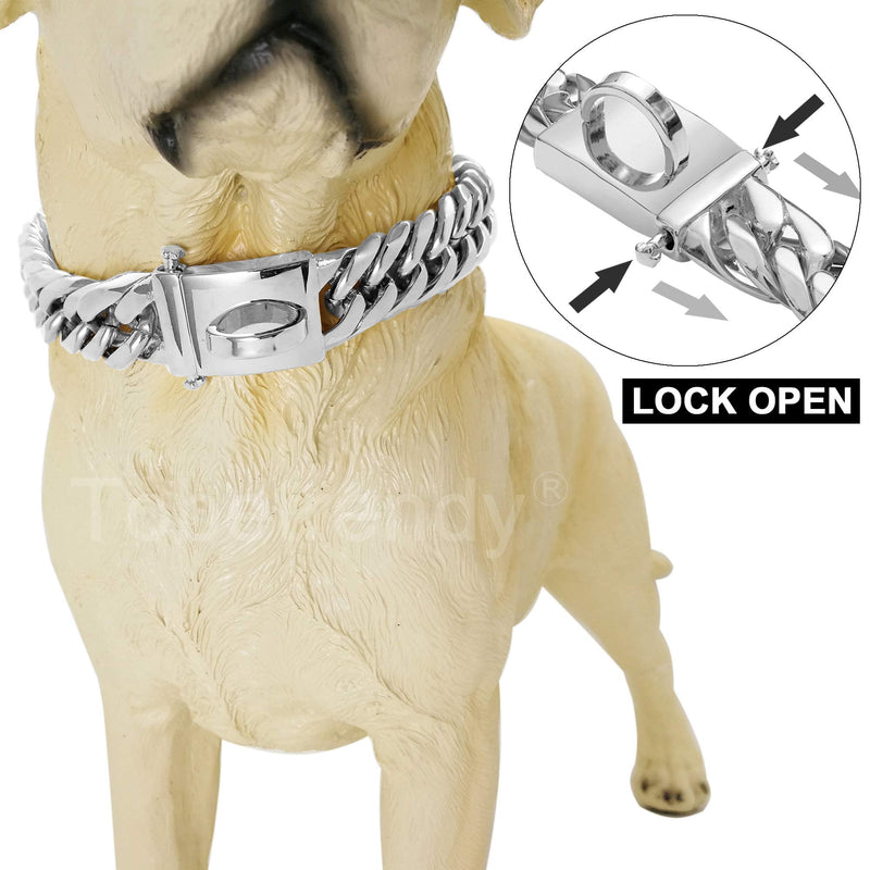 ToBeTrendy Dog Chain Collar Metal Chain Collar with Design Secure Buckle, High Polished Stainless Steel Cuban Link 16MM Heavy Duty Chew Proof Walking Collar for Small Medium Large Dogs 16" - BeesActive Australia