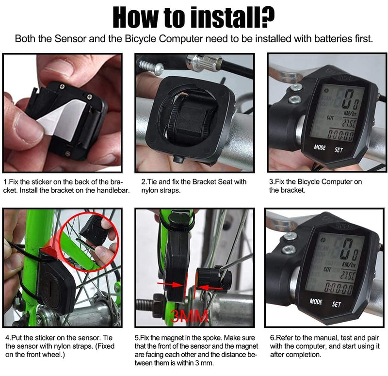 SEISSO Bike Computer Speedometer Wireless Waterproof Cycling Odometer, Smart Sensor, Auto Wake-up, Multi-Function Bicycle Speed Tracker with LCD Backlight Display - BeesActive Australia