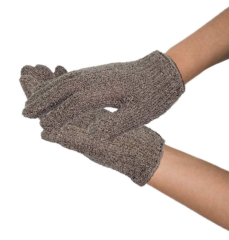 Bodylife Beauty Exfoliating Bamboo Wash Gloves, Bath/Shower Exfoliating Hand Mitt, Dead Skin Remover, Natural, Grey Carbonized Gloves - BeesActive Australia