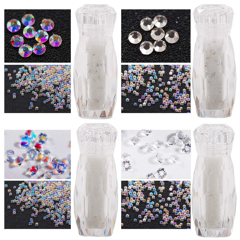 Micro Ball Micro Crystal Nail Caviar Beads Glass Trend Caviar Mix Clear Ab and Crystal Clear Rhinestone 4 Pixie Crystals Bottles For Nail Art Decorations - BeesActive Australia