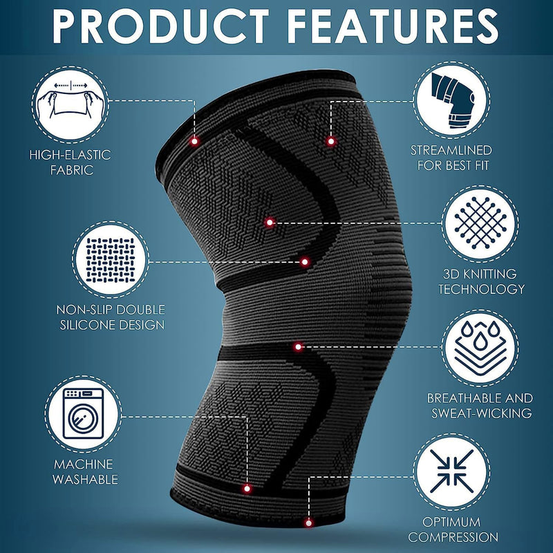 BESKEY Knee Support (Pair) Anti Slip Knee Brace Elastic Breathable Knee Compression Sleeve Help Joint Pain Relief for Arthritic Sufferer and Recovery from Injuries Fit for Sports (L, Black) L (Pack of 2) - BeesActive Australia