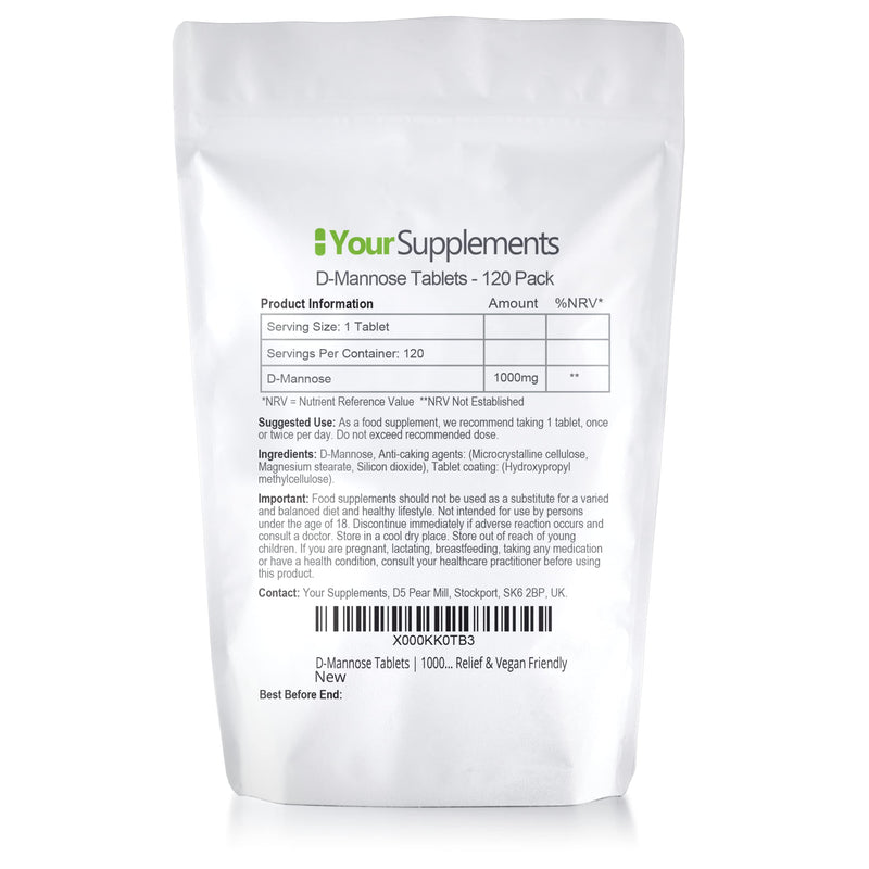 D-Mannose Tablets | 1000mg X 120 | Double Strength | Natural Relief & Vegan Friendly 120 Tablets - BeesActive Australia