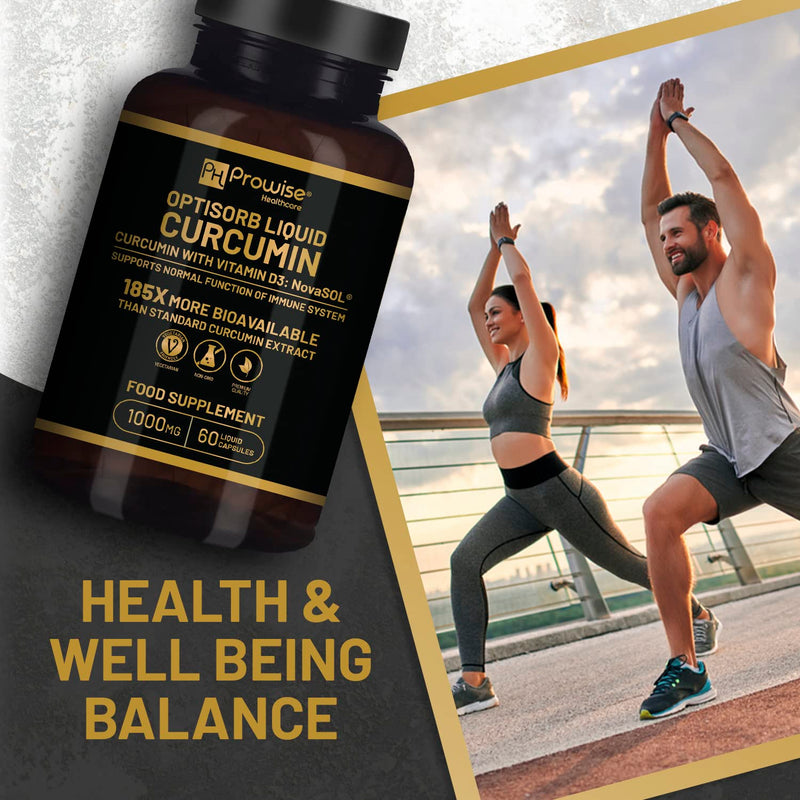 Optisorb Liquid Curcumin with Vitamin D - 60 Liqcaps | 185x Turmeric & Curcumin Bioavailability - Ultra Bioavailable | Liquid Capsules with 500mg NovaSOL� per Capsule - UK Manufactured - BeesActive Australia