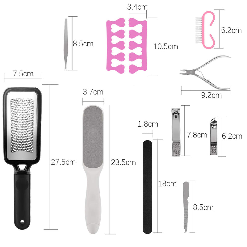 LUTER Professional Foot Files Nail Files Pedicure Tools Set 12 in 1 Stainless Steel Foot Care Kit Dead Skin Remover Cuticle Remover for Salon, Home - BeesActive Australia