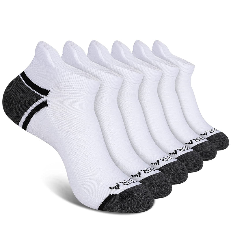 LITERRA Mens Ankle Socks 6 Pack Low Cut Athletic Running Cushioned Tab Socks 6 Pairs White (Mens Shoe Size 6-12) - BeesActive Australia