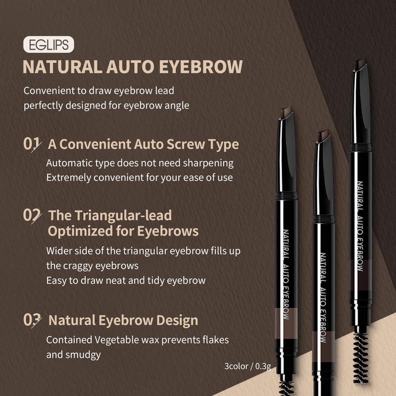 EGLIPS Natural Auto Eyebrow #02 Dark Brown, 0.1oz - Double-headed pencil, triangular tip+brush, waterproof, smudgeproof | eyebrow pencil | eyebrow makeup | eyebrow pen | eyebrow pencil dark brown 02 DARK BROWN - BeesActive Australia