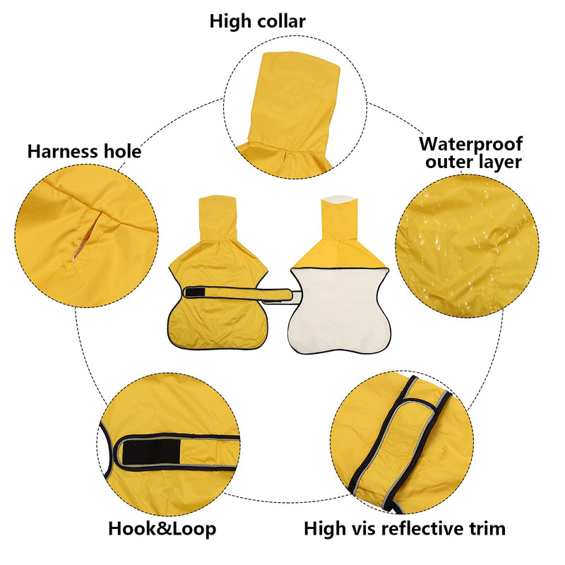 Dog Raincoat with Reflective Bar, Rain/Water Resistant, Adjustable Vest - Dog Raincoats for Greyhounds, Lurchers and Whippets 0608 XX-Large (Back: 28") Yellow - BeesActive Australia