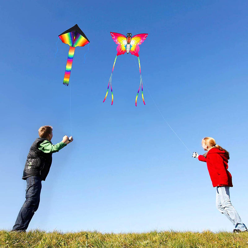 SINGARE Large Rainbow Delta and Butterfly Kites 2 Pack Easy Flyer Kites with Long Colorful Tail for Kids Adults Outdoor Game, Activities, Beach Trip, Great Gift to Kids Childhood Precious Memories - BeesActive Australia