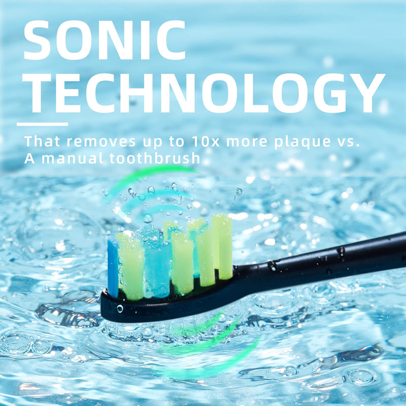 7AM2M Sonic Electric Toothbrush for Adults and Kids, One Charge for 90 Days, with 6 Brush Heads, 5 Modes with 2 Minutes Build in Smart Timer, Roman Column Handle Design (Black) No Travel Case Black - BeesActive Australia