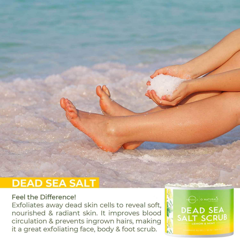 O Naturals Exfoliating Lemon Oil Dead Sea Salt Deep-Cleansing Face & Body Scrub. Anti-Cellulite Tones Helps Oily Skin, Acne, Ingrown Hairs & Dead Skin Remover. Essential Oils, Sweet Almond 18oz - BeesActive Australia