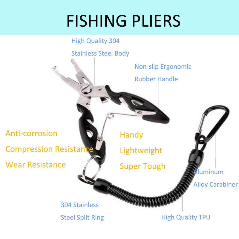 LAIBOREC Fishing Pliers, Multi-Function Hook Remover Split Ring Fishing Gears Accessories, Stainless Steel Line Cutter with Sheath and Lanyard Fly Fishing Tools Set - BeesActive Australia