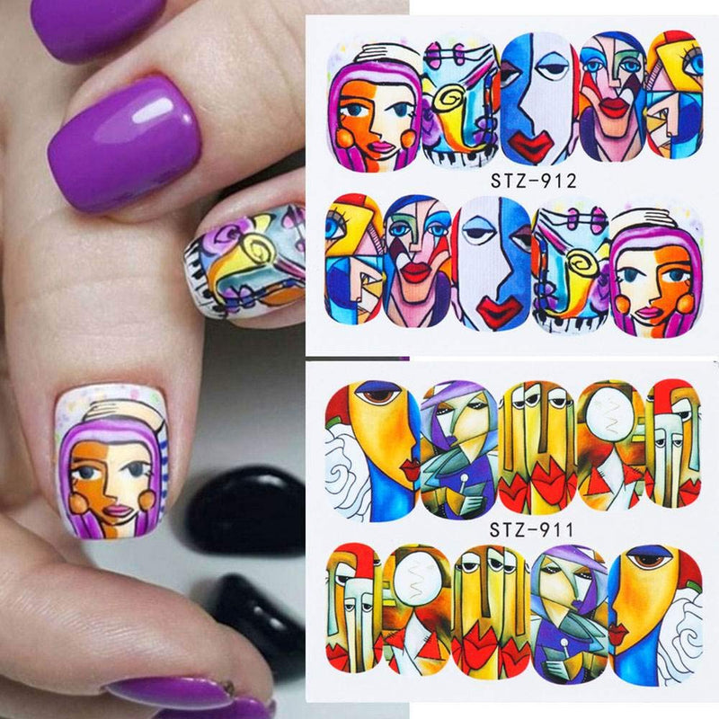 Nail Art Decals Sticker for Women Girls Nail Accessories Decorations Water Transfer Sexy Girl Abstract Face Geometry 160+ Patterns 16 Sheets / Set - BeesActive Australia