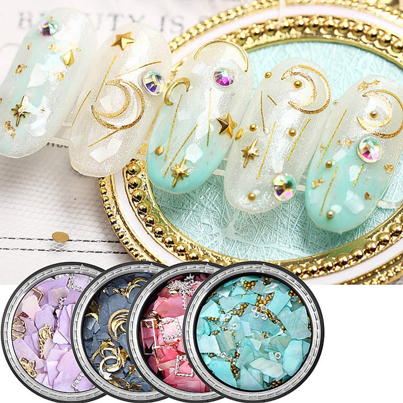 Nail Art Rhinestones 6 Boxes Nail Art Diamonds Mixed Sequins Flatback Diamonds Crystals Beads Gems Leaf Star Moon Shell Charms Accessaries DIY 3D Nail Art Decoration - BeesActive Australia