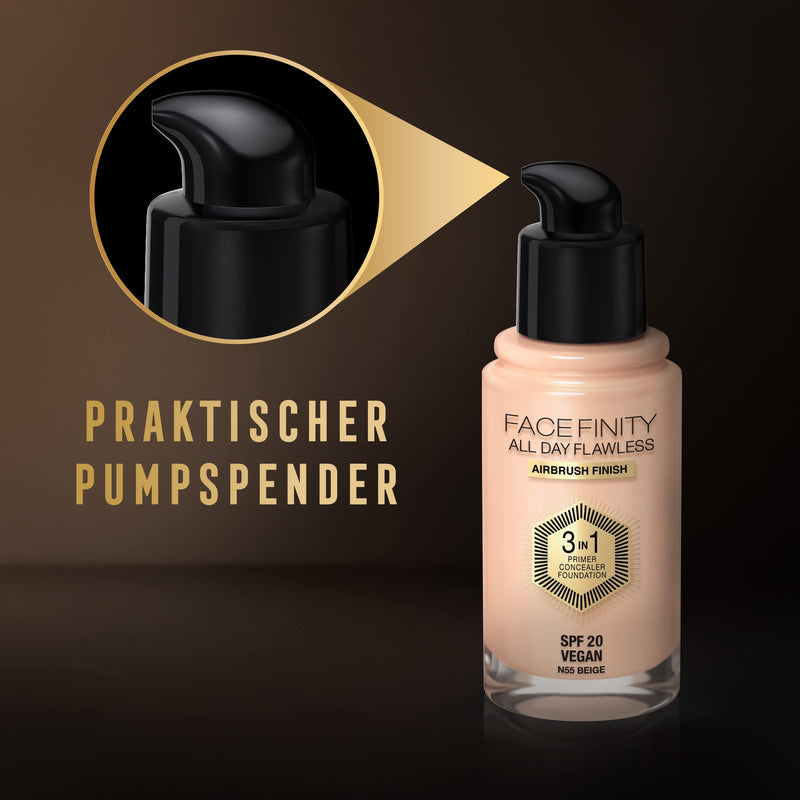 Max Factor Facefinity 3-in-1 All Day Flawless Liquid Foundation, SPF 20 - 55 Beige (Packaging May Vary) - BeesActive Australia