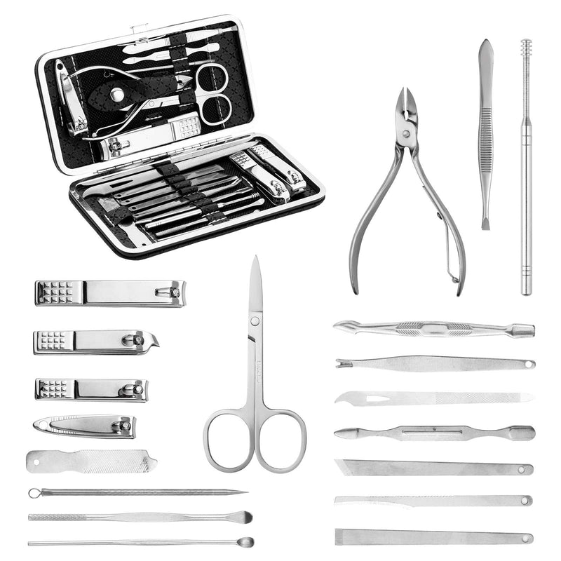 Manicure Set, MUIIGOOD 19 pcs Pedicure Kit Nail Clippers Tool Nail Care Professional Travel Grooming Kit Tools Gift Stainless Steel with Luxurious PU leather case For Women Men Friends Parents - BeesActive Australia