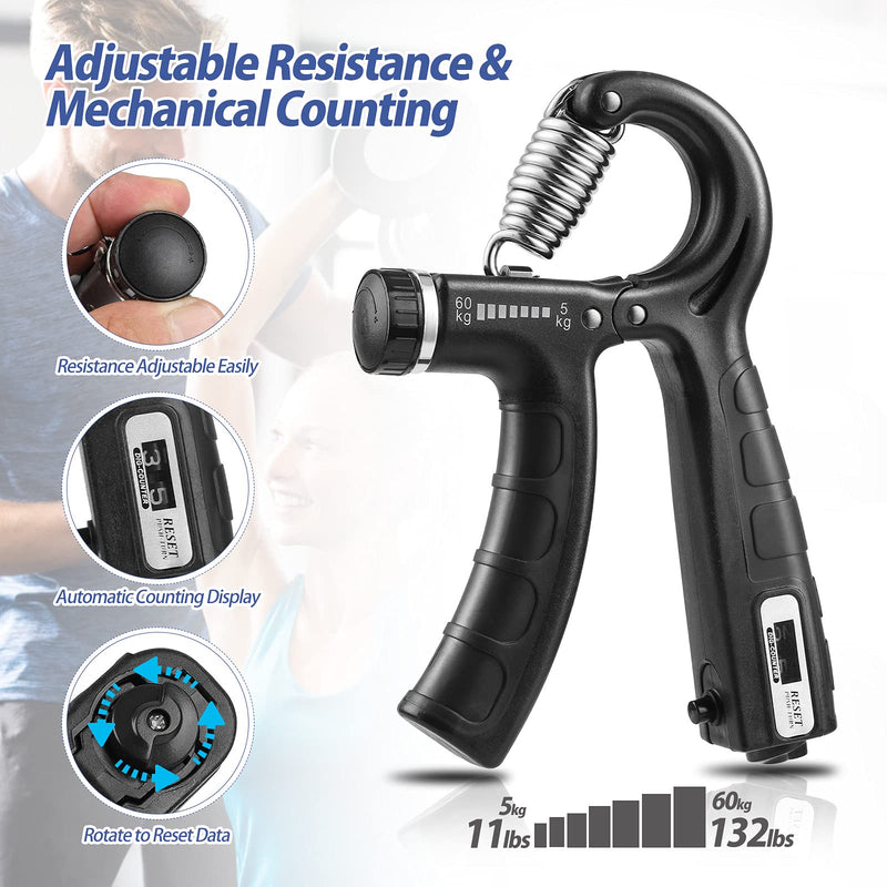 NIYIKOW 2 Pack Grip Strength Trainer with Counter, Hand Grip Strengthener, Adjustable Resistance 11-132Lbs (5-60kg), Non-Slip Gripper, Perfect for Athletes and Hand Rehabilitation Exercising 2Pack-Black - BeesActive Australia