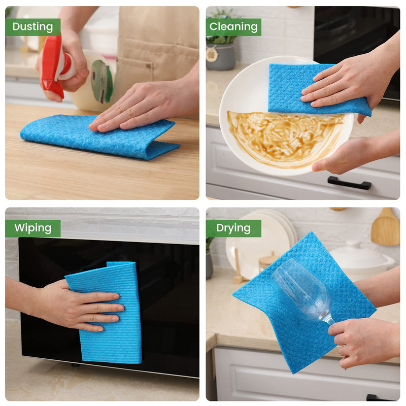 Homaxy Swedish Dishcloths for Kitchen, 10 Pack Reusable and Eco-Friendly Cellulose Sponge Cloths Dish Towels, Absorbent and No Odor Paper Towels for Dishes ＆ Counters, Blue Pack of 10 - BeesActive Australia