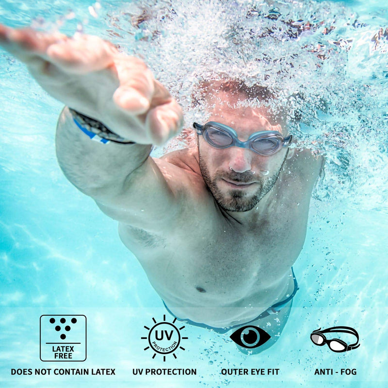 Water Gear Racer Anti-Fog Swimming Goggles - Great for Pool and Diving - Unisex Clear W/Blue Seals - BeesActive Australia